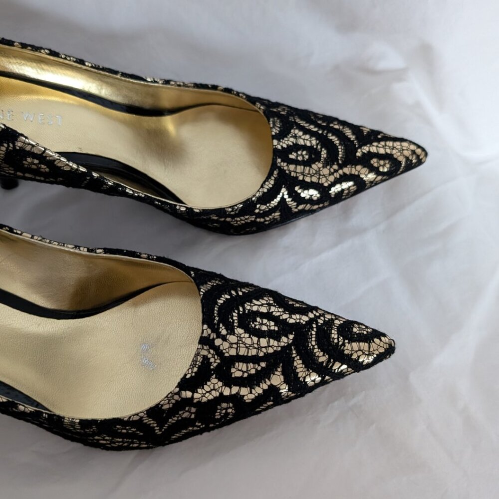 NINE WEST Nuncio Black/Gold Multi Pointed Toe Pumps Women's Size 7.5 - Picture 3 of 8